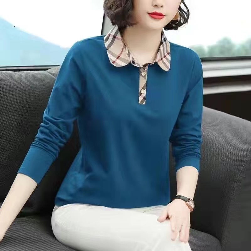 Áo Thun polo Tay Dài / Màu Trơn Dáng Rộng Thời Trang Mùa Thu Cho Nữ