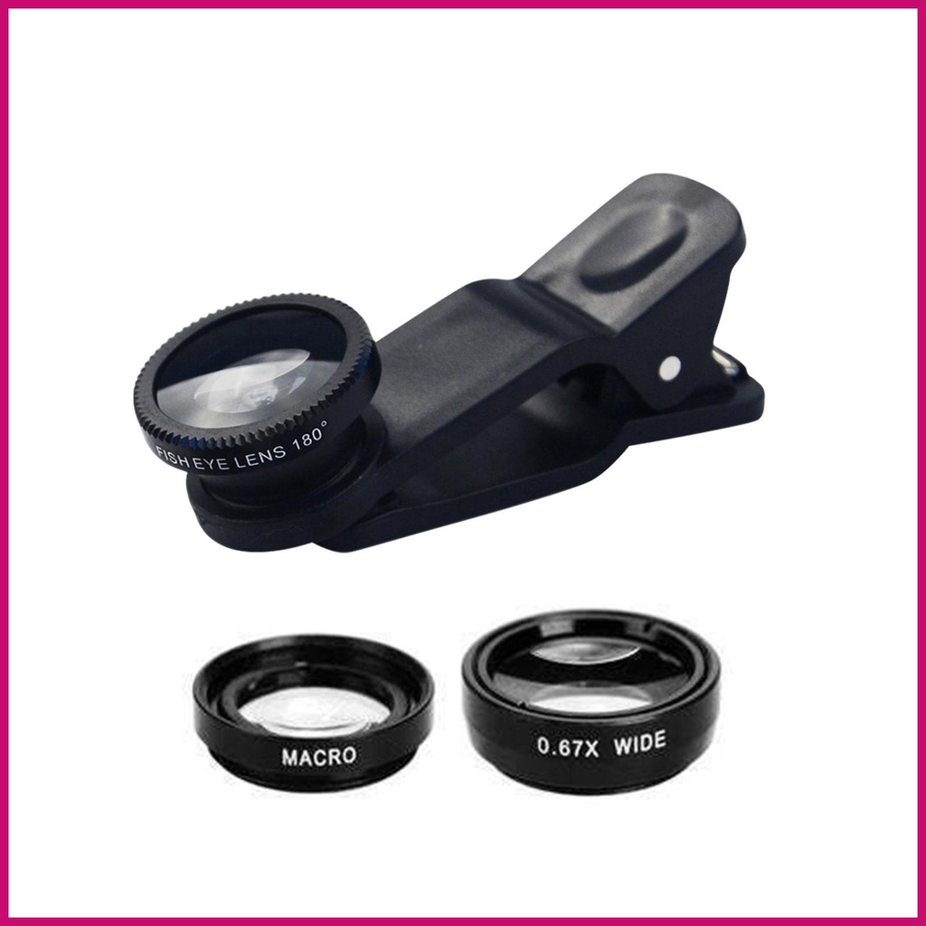 Bộ Lens Điện Thoại 3 Trong 1 Lens Fisheye 10X Macro 0.67X Góc Rộng 180 Độ