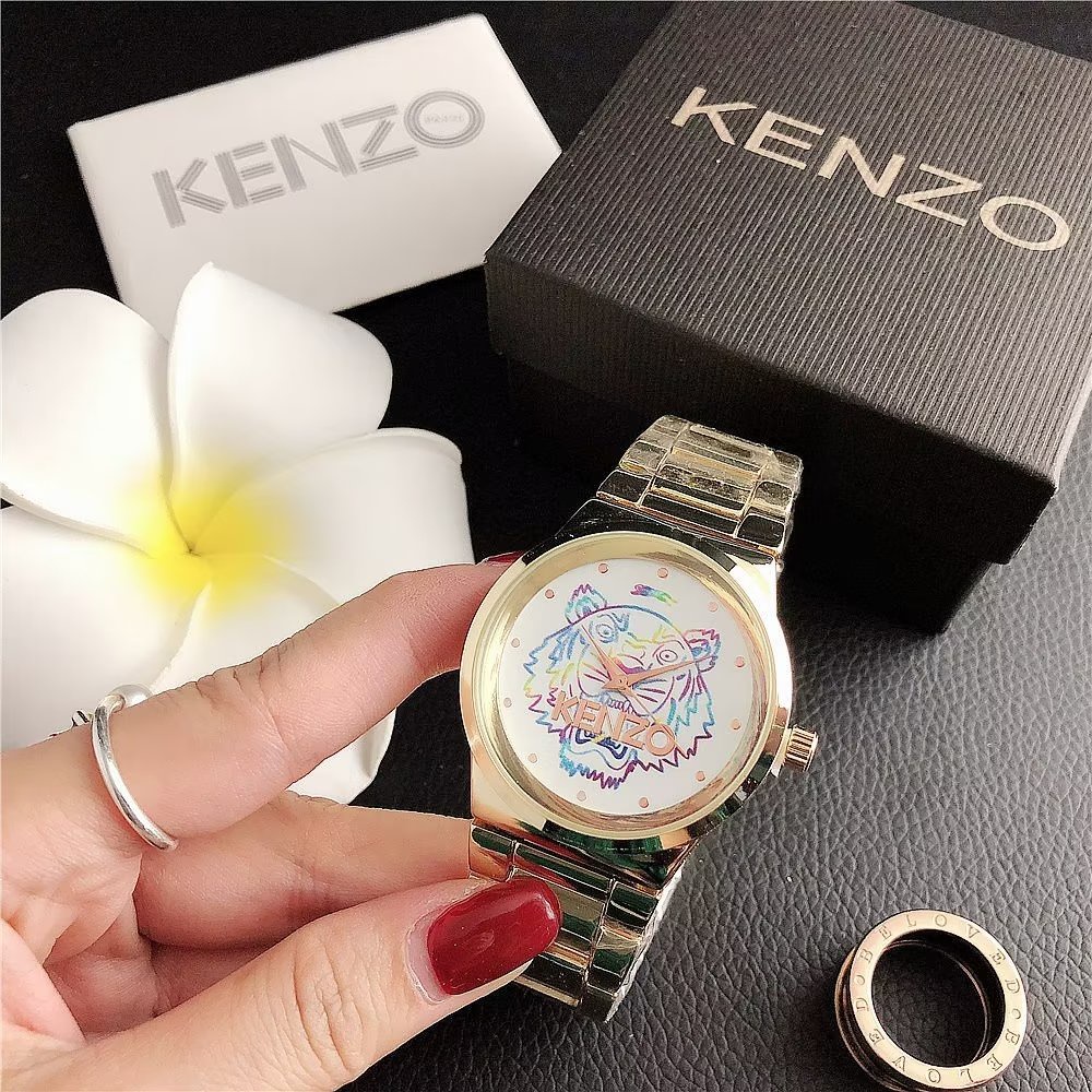 Đồng Hồ Đeo Tay Mặt Tròn In Hình Kenzo Dây Da Thời Trang Cho Cặp Đôi
