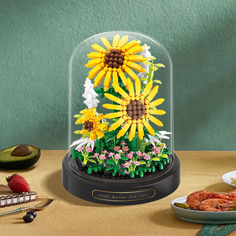 Bộ Đồ Chơi Lắp Ráp Lego + Hoa Trong Suốt Trưng Bày Trang Trí Để Bàn