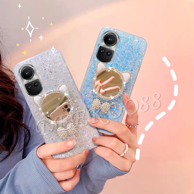 Ốp Điện Thoại Mềm Hình Mèo Có Gương Cho oppo reno 10 pro plus 10pro 10pro + a78 a58 4g 5g 2023 reno10 pro