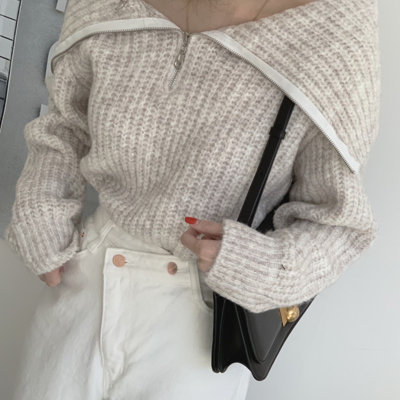 Áo Sweater Trơn Tay Dài Dáng Rộng Phong Cách Thời Trang Retro