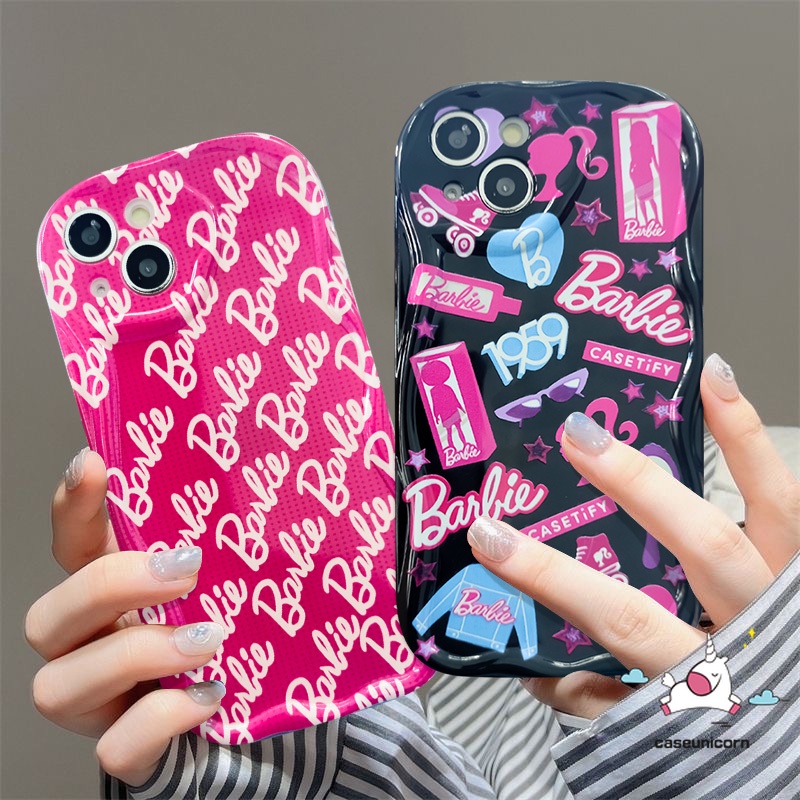 Phim hoạt hình thời trang barbie english letters label stickers case tương thích cho iphone xr 7 6 8 6s plus 14 13 11 12 pro max x xs max se 2020 ốp lưng tpu mềm 3d gợn sóng chống va đập