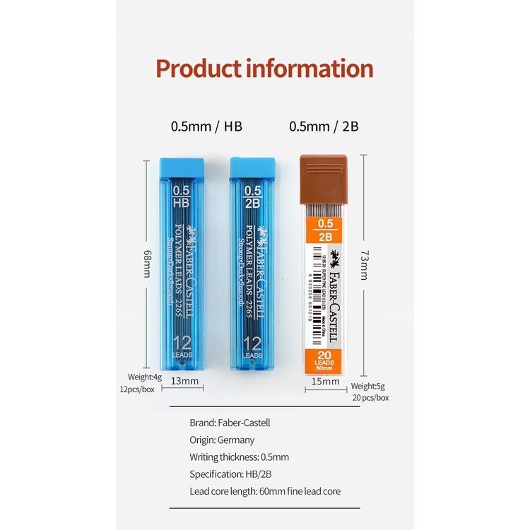 Angel mark faber castell chì bút chì cơ tự động 0.5mm 2b / hb chì bút chì tự động lõi nạp phác thảo bản vẽ văn phòng phẩm