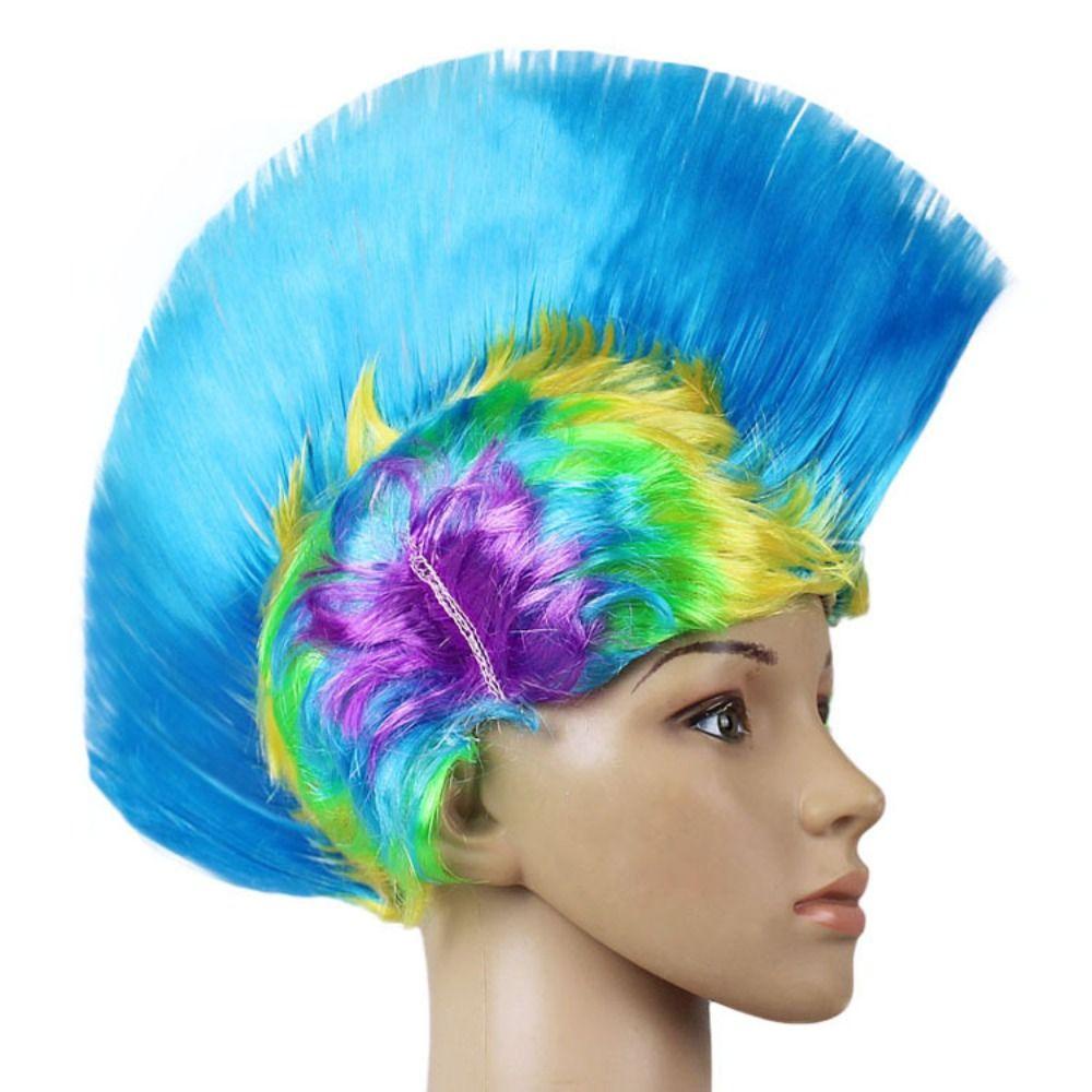 Sweetjohn funny cockscomb, tóc giả mohawk vô hình màu, người hâm mộ chú hề disco natural fluffy rainbow punk wig masquerade show