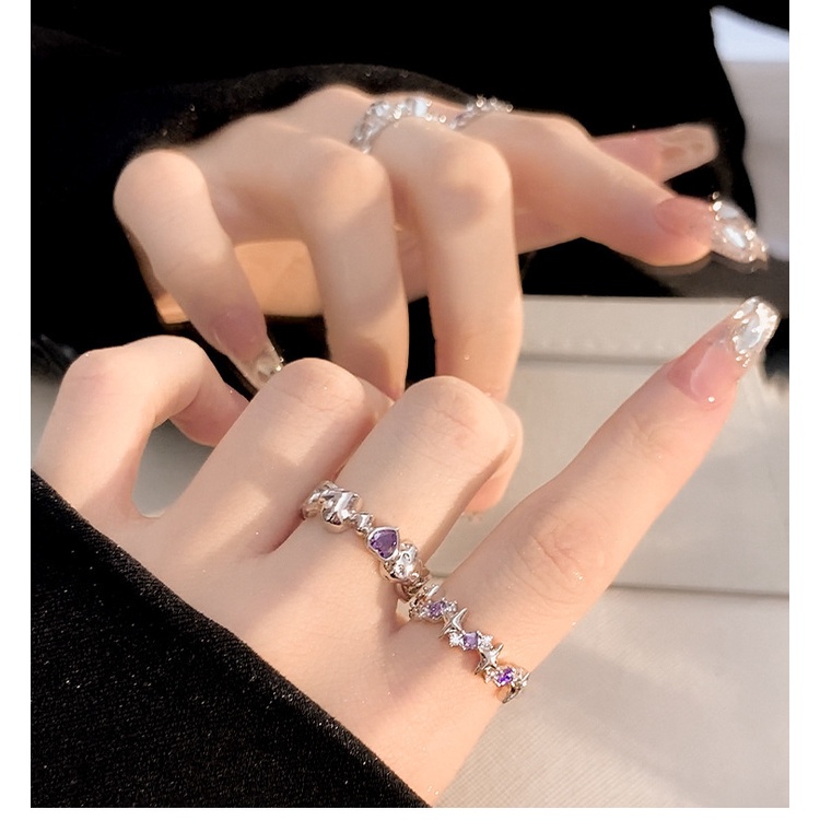 2 cái / bộ màu tím zircon love ring nữ tính ins ngọt ngào phong cách mát mẻ thiết kế thích hợp nhẫn nhẹ cặp đôi sang trọng bạn gái trang sức tay