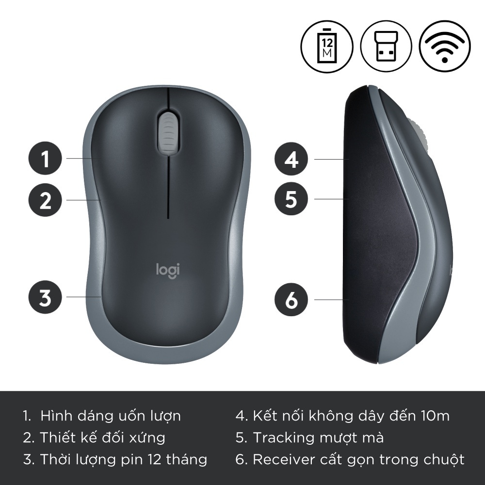 Chuột Không Dây Logitech B175 - USB 2.4Ghz, Nhỏ Gọn, Pin Trâu, Phù Hợp PC/Laptop - Bảo Hành 36 Tháng