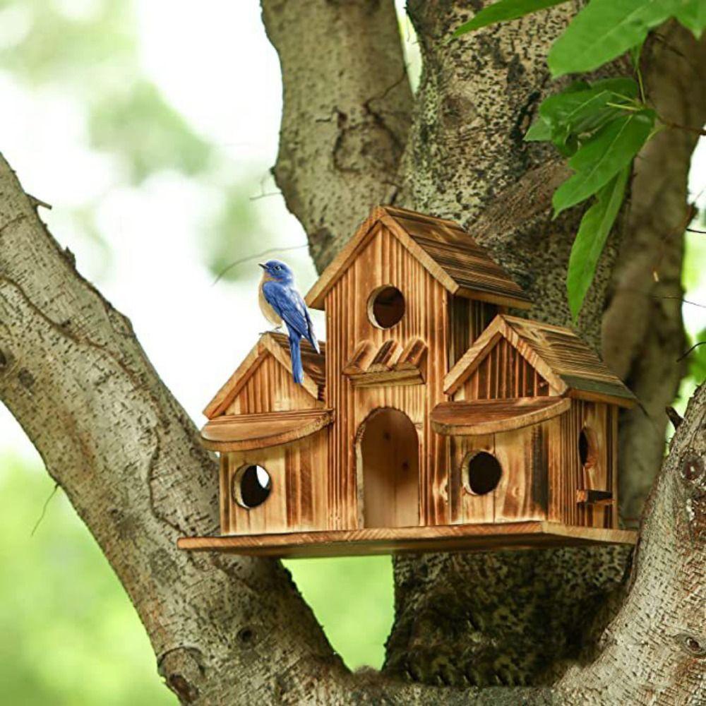 Tổ Chim Bằng Gỗ 6 Lỗ Treo Trang Trí Tự Nhiên 1Bg