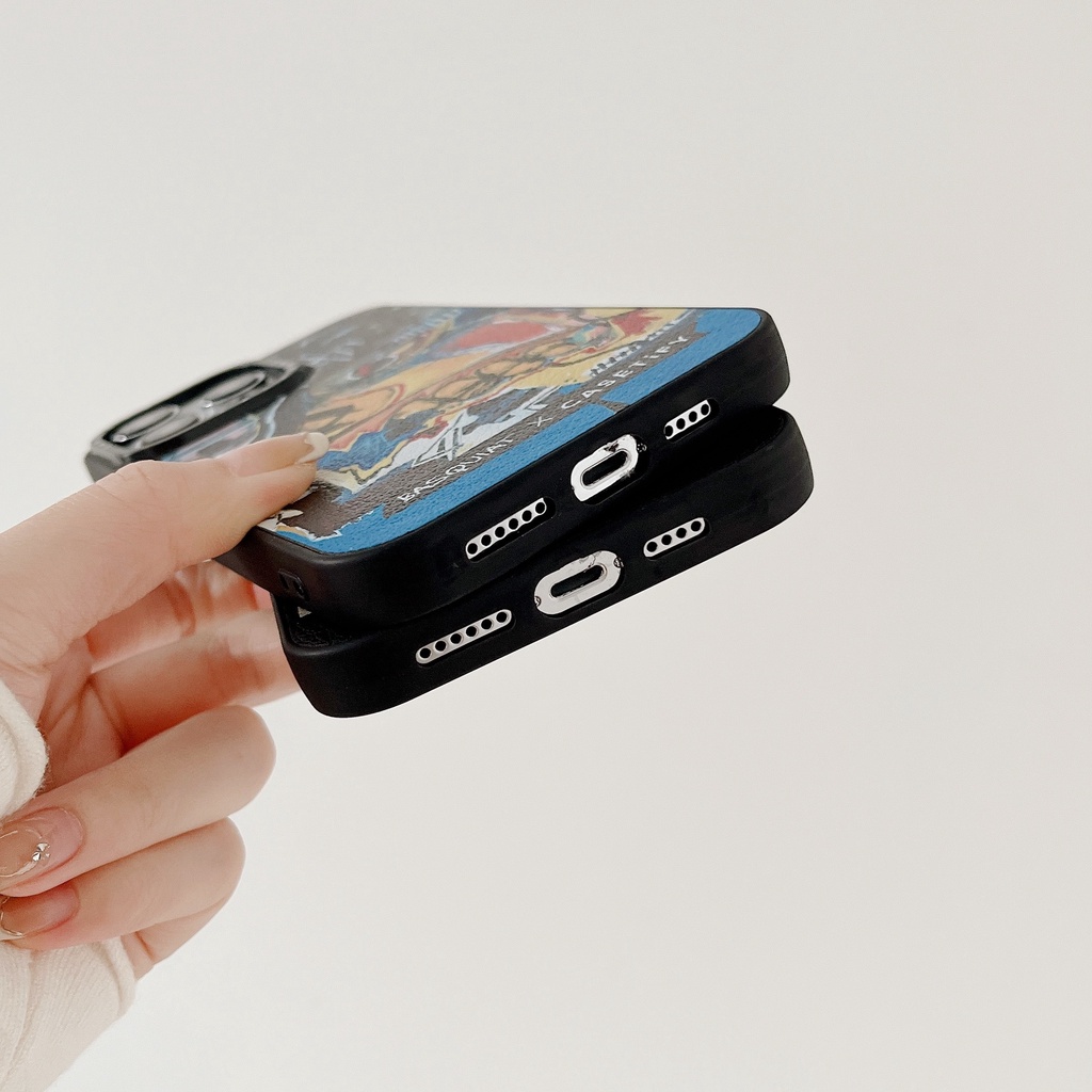 Artist basquiat crown dinosaur formula leather texture casetify phone case cho iPhone 15 14 13 12 11 pro max plus x xs xr, vỏ cứng