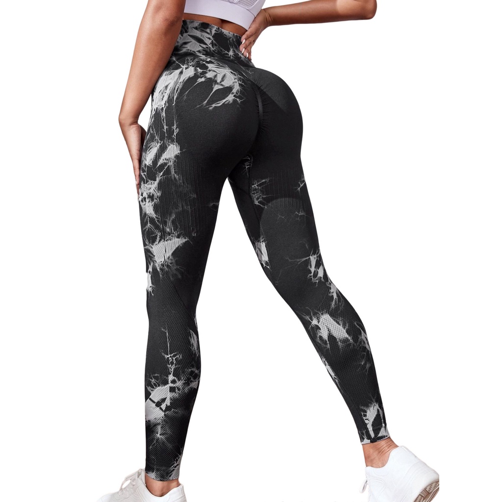 Tie-dye yoga pants women / sexy high waist hip-lift sports leggings / seamless peach hip bụng-narrowing fitness yoga trou
