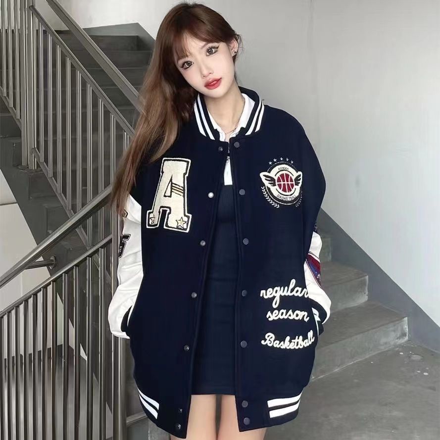 Áo Khoác Bóng Chày Dáng Rộng Thời Trang Thu Đông 2023 Phong Cách Hip Hop Đường Phố Mới Cho Nữ