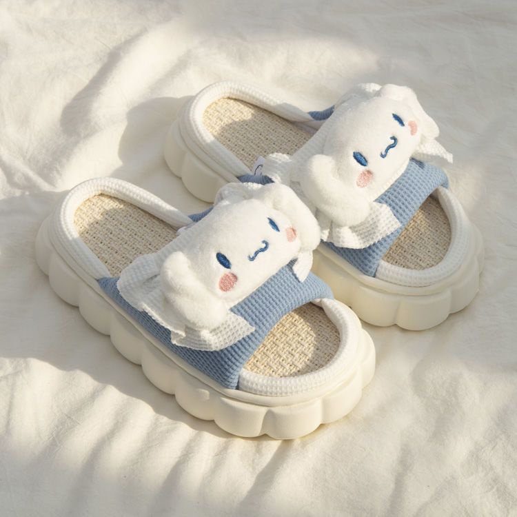 Sanrio Kulomi Linen Dép đi trong nhà của phụ nữ Mềm mại dày Đáy không trơn trượt Phim hoạt hình dễ thương Dép đi trong nhà dành cho phụ nữ
