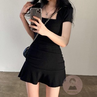 Dre-áo Mini cổ vuông tay ngắn mùa hè dành cho nữ