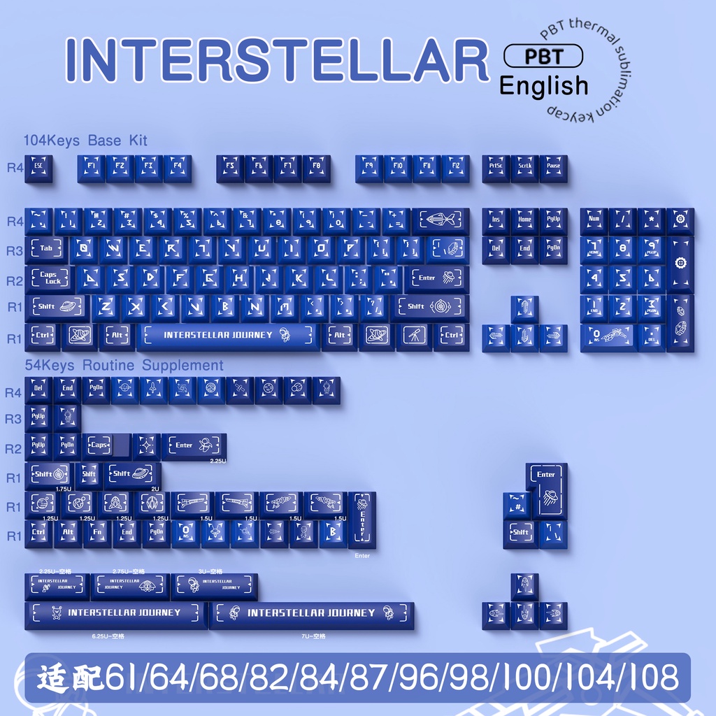 Interstellar journey blue keycaps cherry profile keycap được cá nhân hóa cho bàn phím cơ với phím 7u và iso