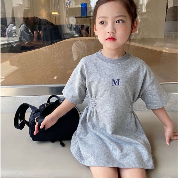 Đầm Tay Ngắn Màu Trơn Phong Cách Hàn Quốc Thời Trang Mùa Hè Xinh Xắn Cho Bé Gái