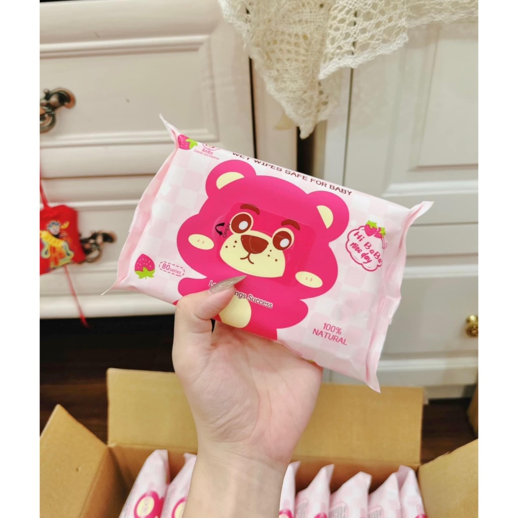 Gói 80 tờ khăn ướt gấu dâu LOTSO mẫu mới