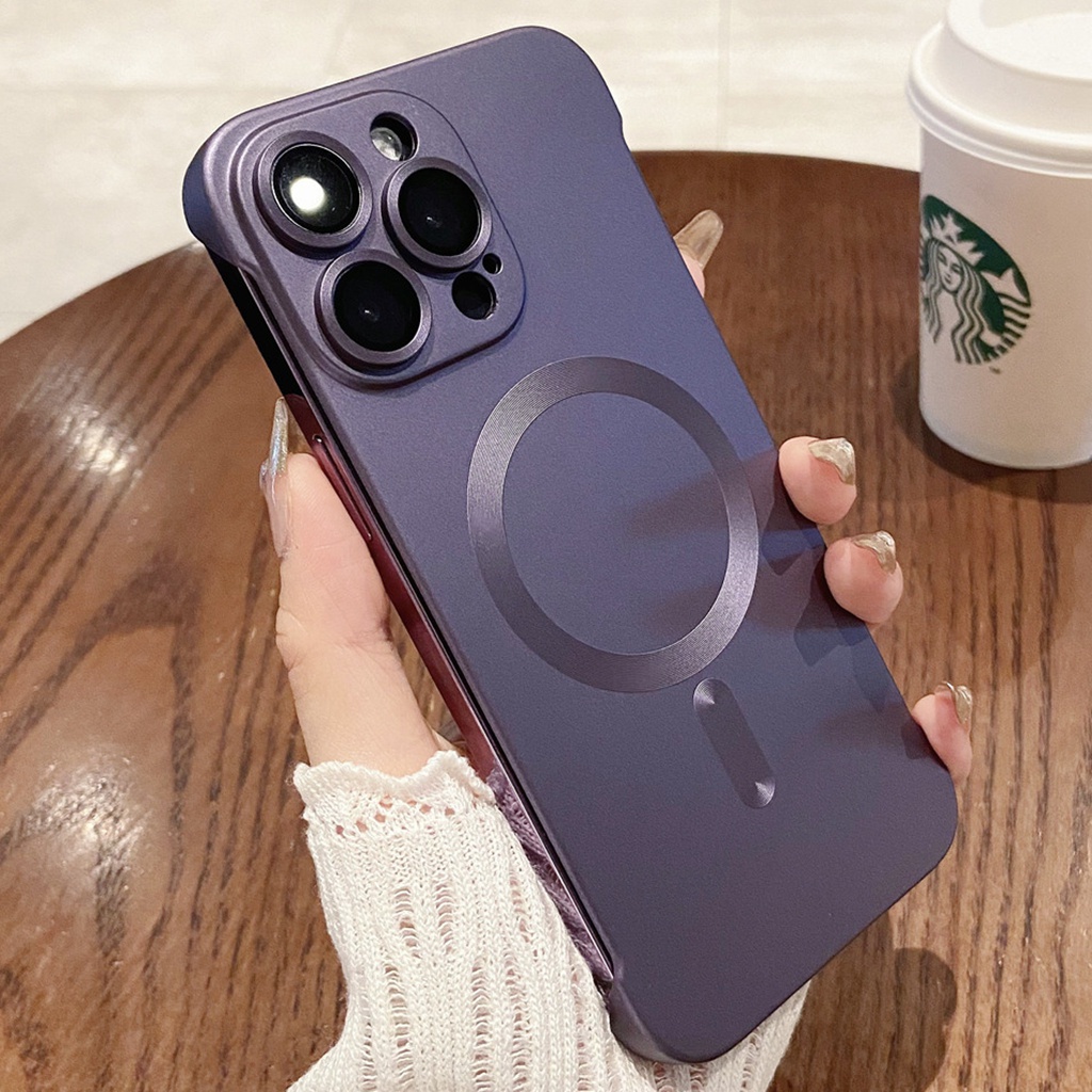 Vỏ cho iphone 14 13 pro max electroplated magnetic sạc không dây unisex couple half-cover phone case anti-scratch cover bảo vệ chống bụi bẩn vỏ chống rơi-proof