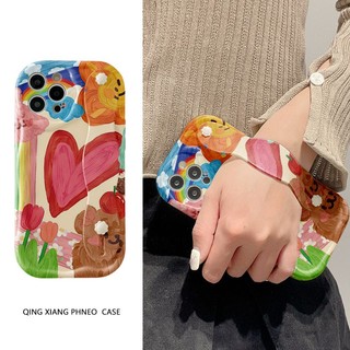 Zhao lusi same style for apple 14promax phone case soft silicone 13 pro max all-inclusive protection cover with wrist strap loving heart pattern 11 pro max / xs / xr / se / 8p / 7p / 6p shell