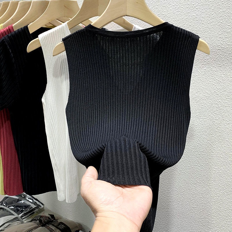 Ice silk 100kg vest không tay nữ mùa hè phong cách mới v-cổ all-match thiết kế mỏng hơn nhìn đáy áo sơ mi hợp thời trang