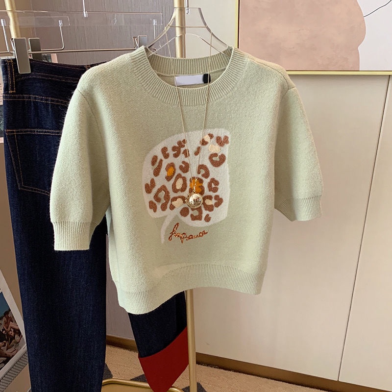 Phiên bản hàn quốc áo len mỏng dệt kim t-shirt ngắn tay