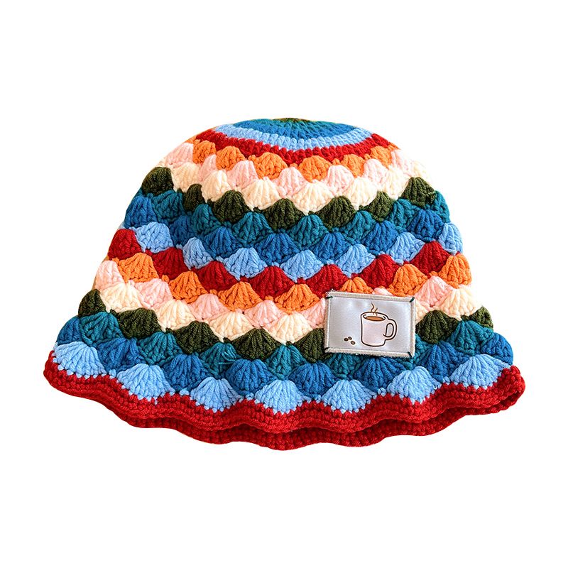 Mũ xô cầu vồng dệt kim hình thoi nữ phiên bản hàn quốc all-match face mũ len nhỏ mũ xô