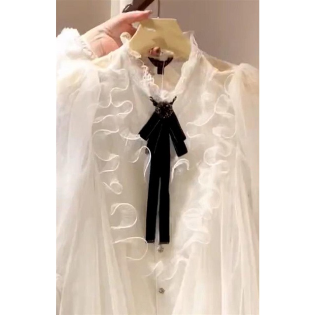 Áo Sơ Mi Trắng Phối Ren Phong Cách Hàn Quốc Thời Trang Xuân Thu Cao Cấp Cho Nữ