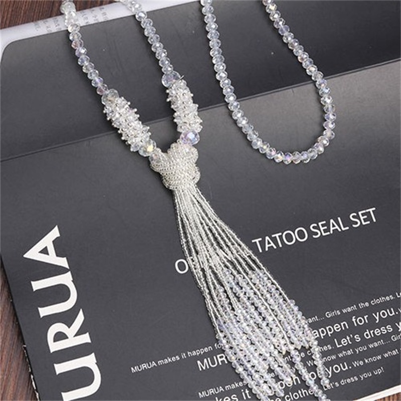 Thời trang nhiều lớp pha lê tua mặt dây chuyền chuỗi vòng cổ trang sức áo len dài hàn quốc trang trí chuỗi mặt dây chuyền