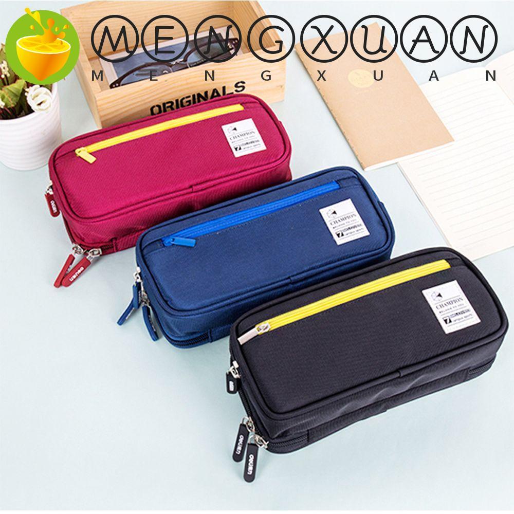 MENGXUAN Túi Đựng Bút Hai Lớp Bằng Vải Canvas Đa Chức Năng Có Khóa Kéo Tiện Dụng