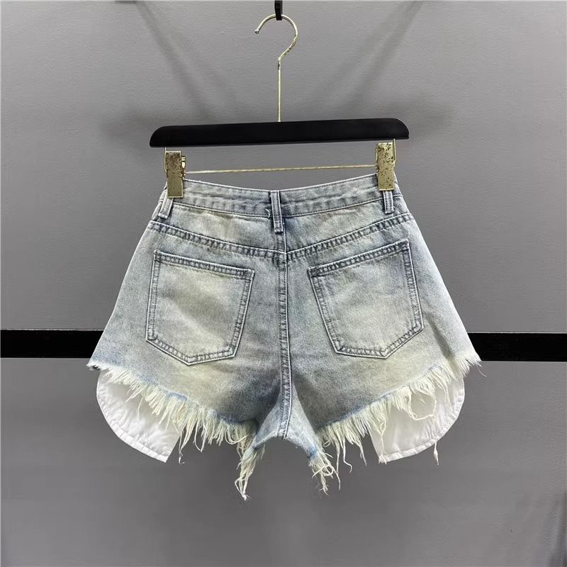 Quần Short denim Rách Tua Rua Dáng Chữ a Lưng Cao Thời Trang Mùa Hè Mới 2023 Cho Nữ