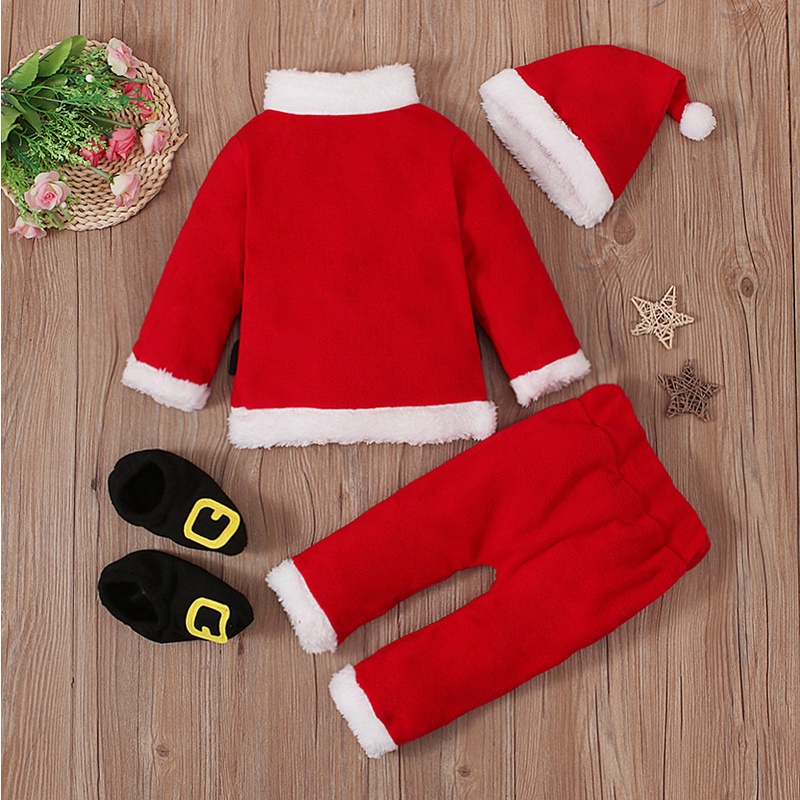 SUPER KIDS quần áo trẻ em Set Áo Thun Tay Dài & Quần Dài In Hình Ông Già Noel Cho Bé Trai & Christmas Gái đồ em bé
