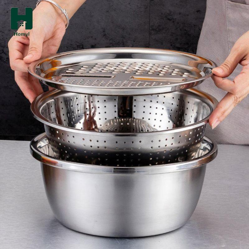 Máy thái rau 3x, bát làm salad, máy xay julienne đa chức năng, chậu bằng thép không gỉ với máy cắt rau củ cho khoai tây, gừng