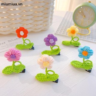 Miumiua🔮Kẹp tóc cây mầm xinh, hoa 6 cánh bằng len handmade