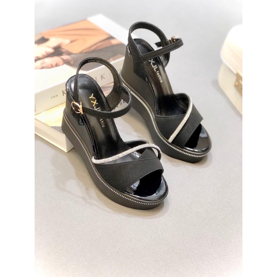 Dép sandan nữ đế xuồng cao 10 phân phối quai xéo đính đá siêu xinh SDX09 ANN_Official