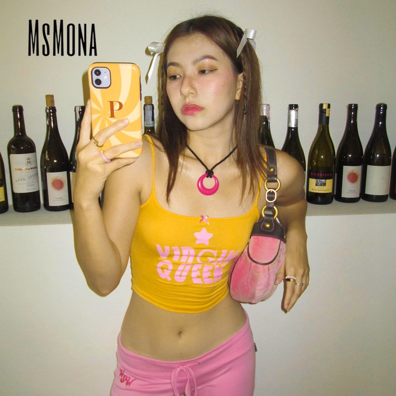 Áo Tank Top Ôm Dáng In Chữ Phối Màu Tương Phản Thời Trang 2023 Quyến Rũ Cho Nữ