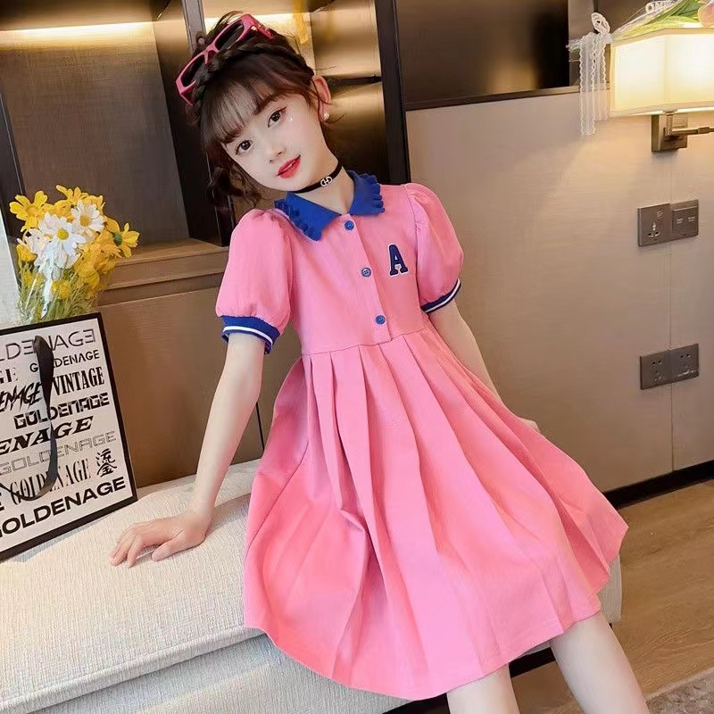 Đầm POLO Tay Ngắn Thời Trang Mùa Hè Phong Cách Hàn Quốc Cho Bé Gái 3-14 Tuổi