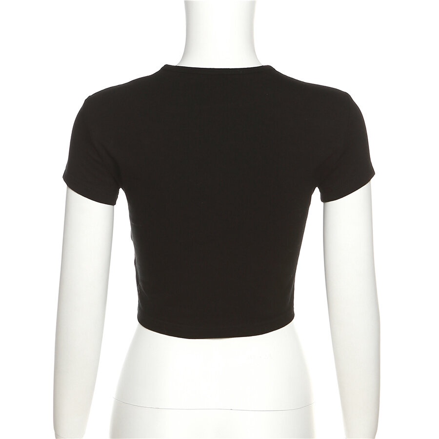 Áo Thun Lửng Ngắn Tay Đính Đá Phong Cách Đường Phố Thời Trang Cho Nữ