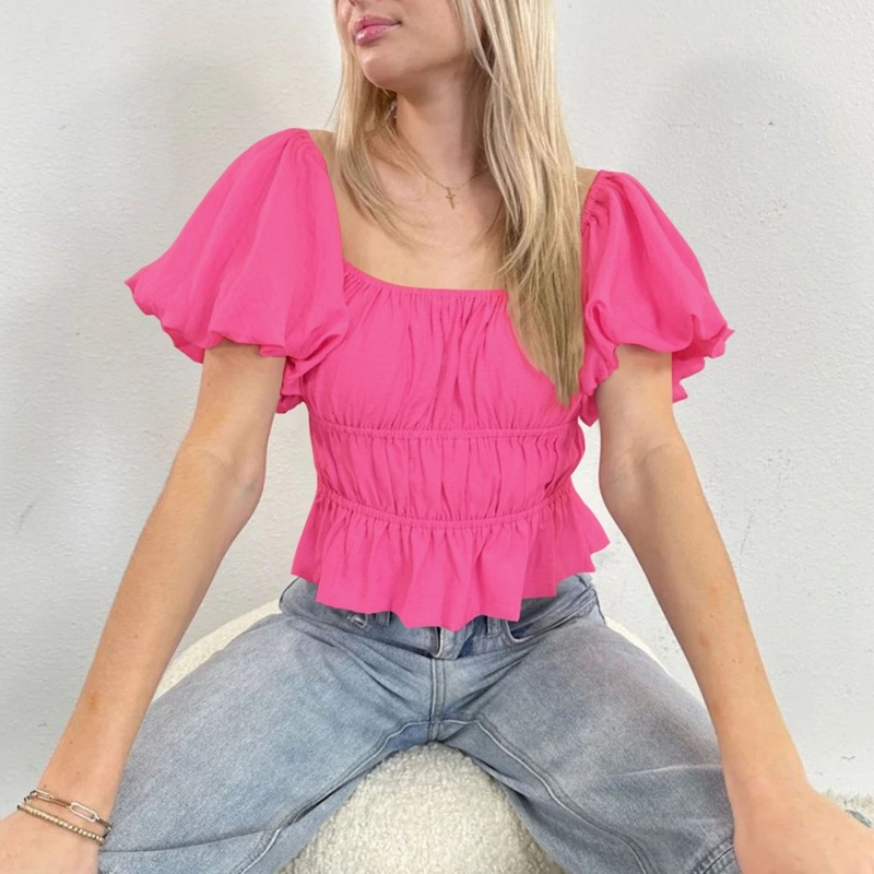 Áo Voan Tay Phồng Ngắn Thời Trang Mùa Hè Cho Nữ