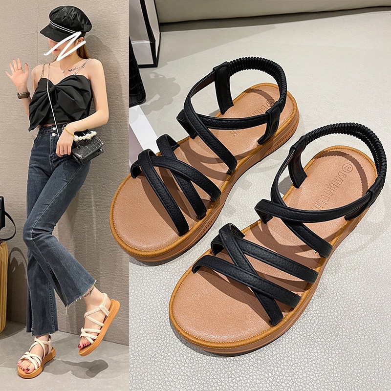 Giày Sandal Đế Mềm Quai Chéo Co Giãn Thời Trang Mùa Hè Hàn Quốc 2023