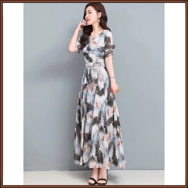 Đầm Hoa Cổ Tròn Tay Loe Thời Trang Mùa Hè Dành Cho Nữ