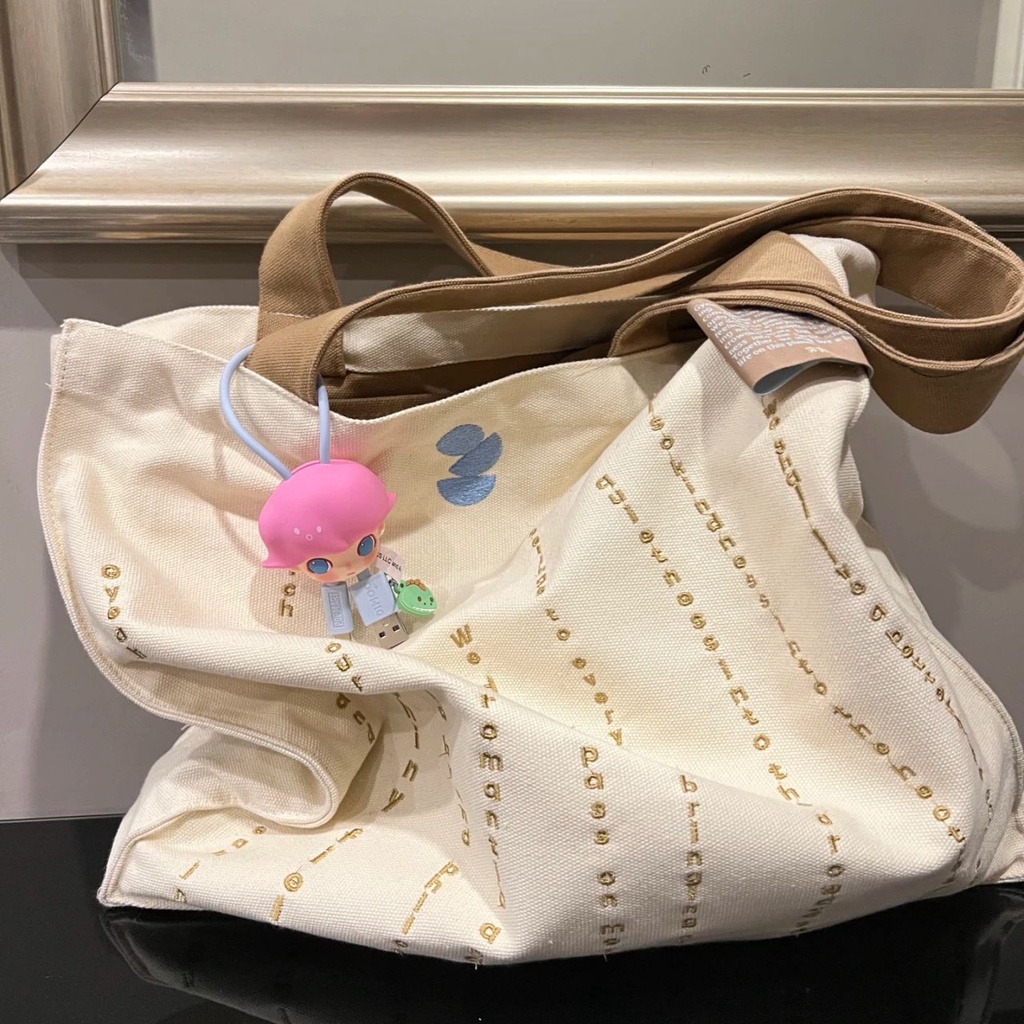 Túi Xách Canvas Cỡ Lớn In Chữ Thời Trang Cho Nữ