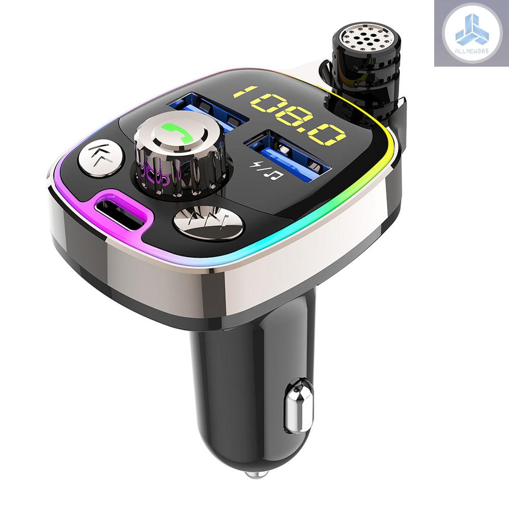 Car MP3 Music Player BT Wireless FM Transmitter Radio Adapter USB/PD Car Charger 7 Colors LED Backlit Support TF Card/USB Disk Hands-Free Calling Voltage Display