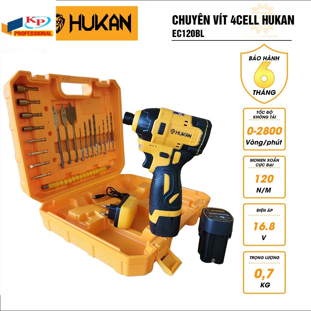Máy chuyên vít dùng pin HUKAN EC120BL không chổi than chân pin phổ thông chính hãng GÁI TỐT kim phát