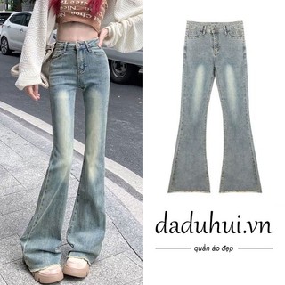 Daduhui New Korean Version of INS Retro Washed Jeans High Waist Slim Micro Flared Trousers Elastic Trousers