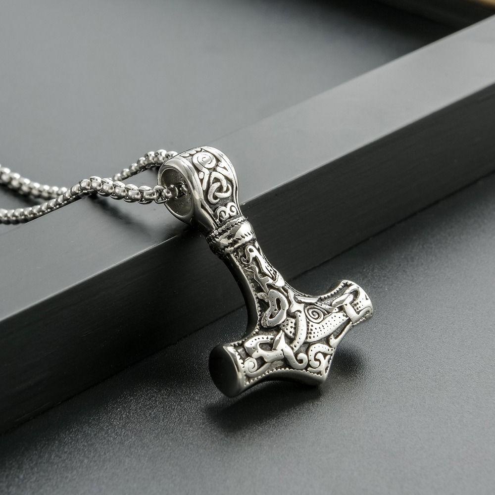 Vòng cổ Thép Không Gỉ Mặt Búa Thor 1 Phong Cách Boho Sáng Tạo