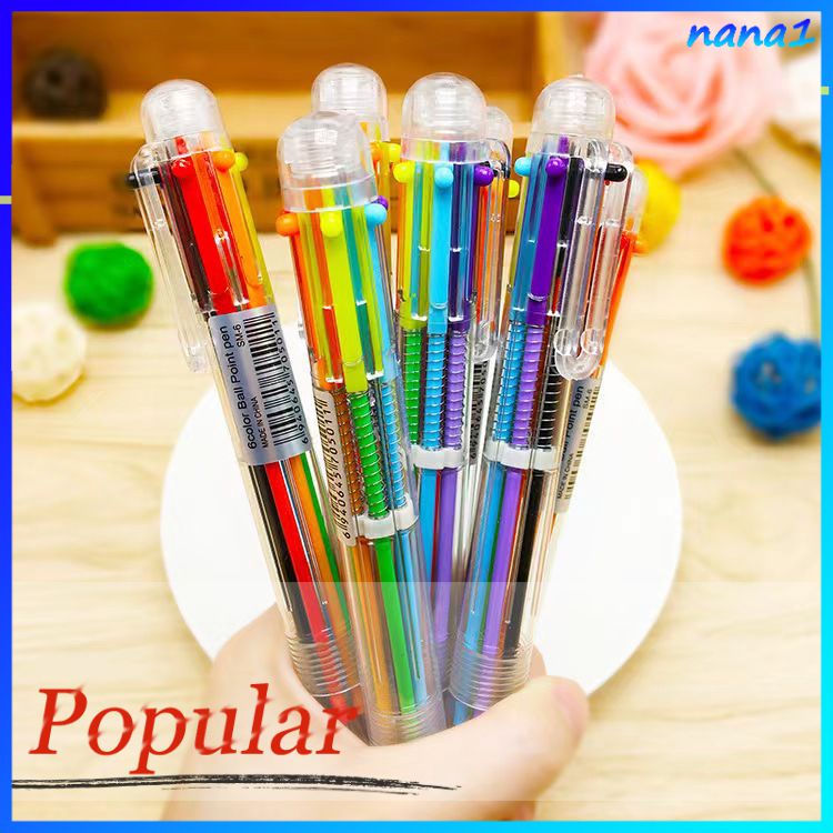 Bút Bi Bấm Bằng Nhựa 6 Màu Trong Suốt Họa Tiết Hoạt Hình Sáng Tạo