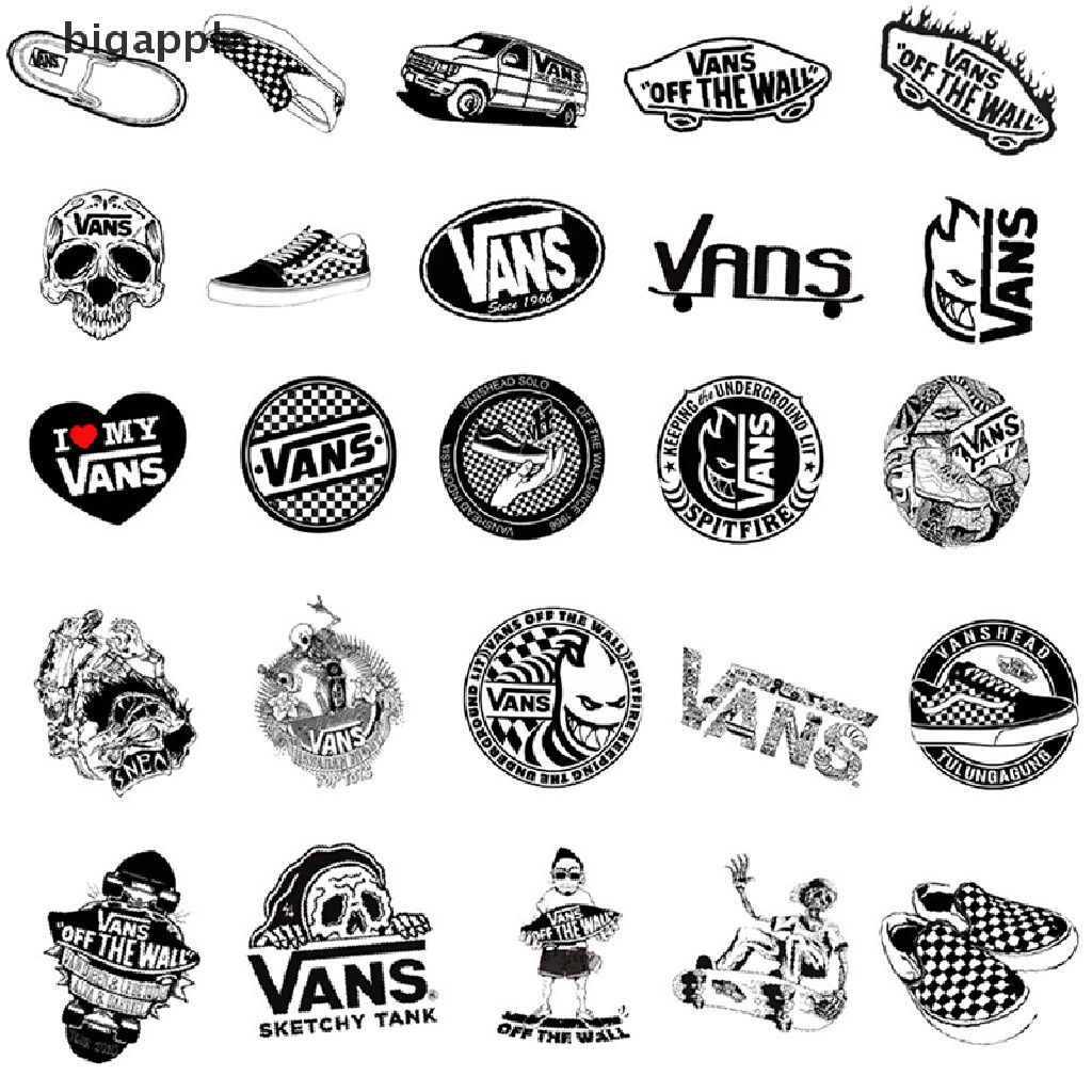 Set 50 Nhãn Dán Graffiti Trang Trí Va Li Kéo Họa Tiết Trắng Đen Cá Tính