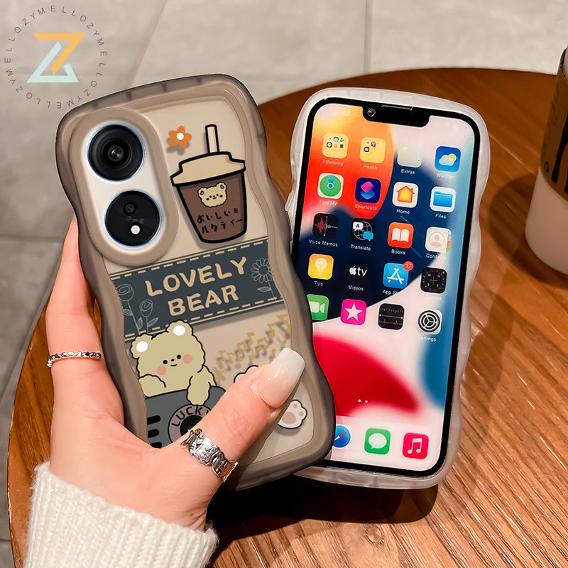 OPPO A57 A17 A17K A77S A78 A77 A5S A7 A3S A5 A15 A15S A16 A52 A53 A54 A76 A74 A96 A9 2020 A5 2020 A16K A16E A31 Ốp điện thoại silicon hình gấu hoạt hình Big Wave Trà sữa