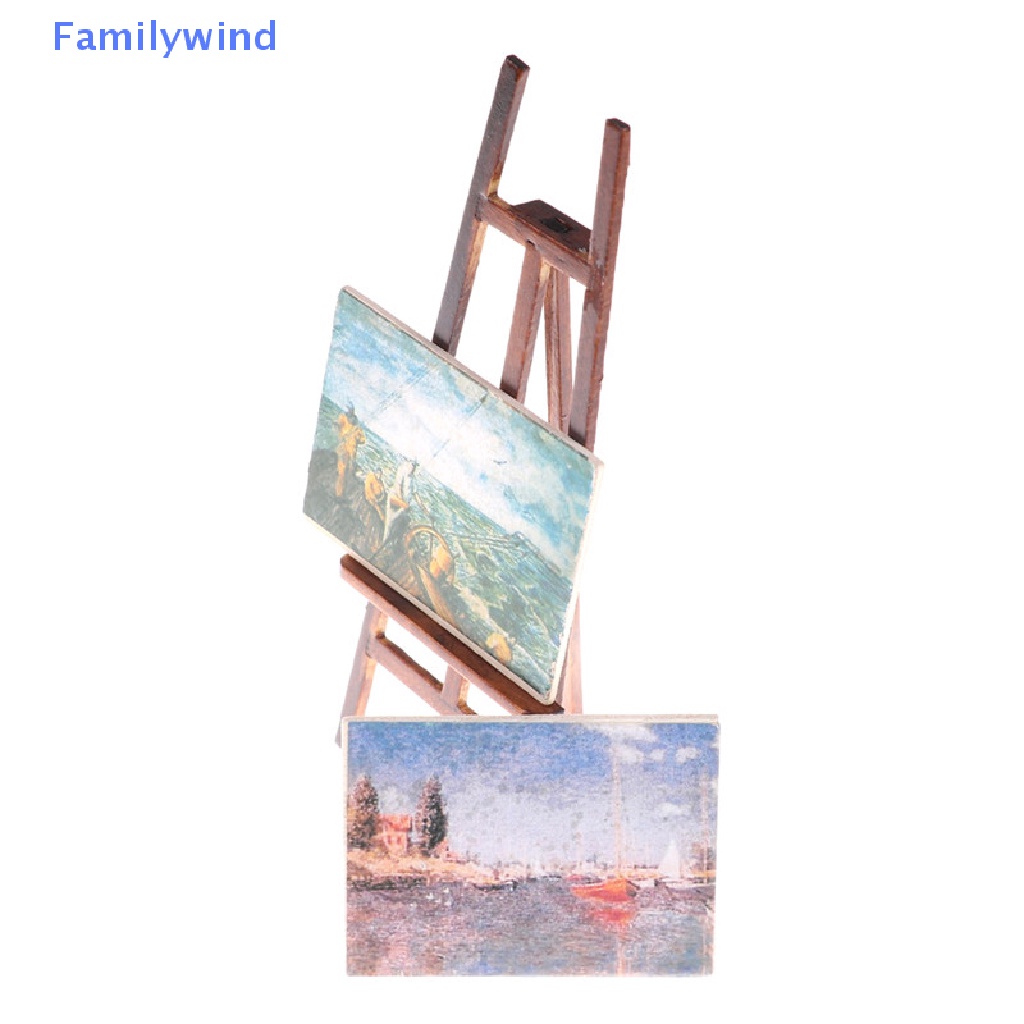 Bộ Giá Đỡ Và 2 Bức Tranh Gỗ Dùng Trang Trí Nhà Búp Bê