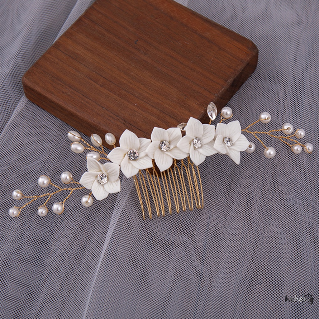 Trâm Cài Tóc Hình Hoa Đính Ngọc Trai Giả Thanh Lịch Cho Cô Dâu