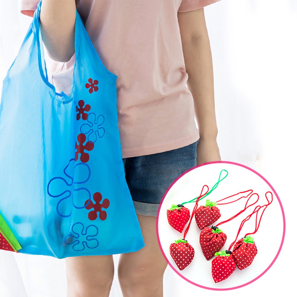 1 Túi Mua Sắm Di Động Có Thể Tái Sử Dụng Hình Dâu Tây Mới